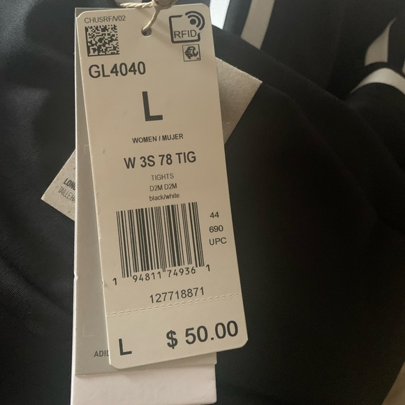 Adidas Womens 3-Stripe High-Waist Full Length Training Leggings NWT blk/white L - Picture 3 of 4